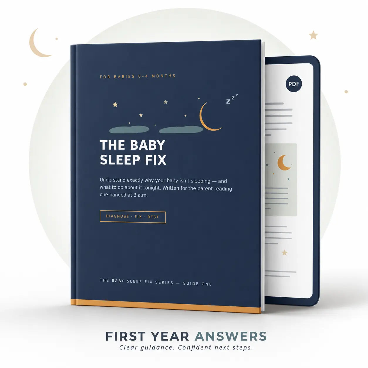 The Baby Sleep Fix shown as a digital PDF guide on a tablet